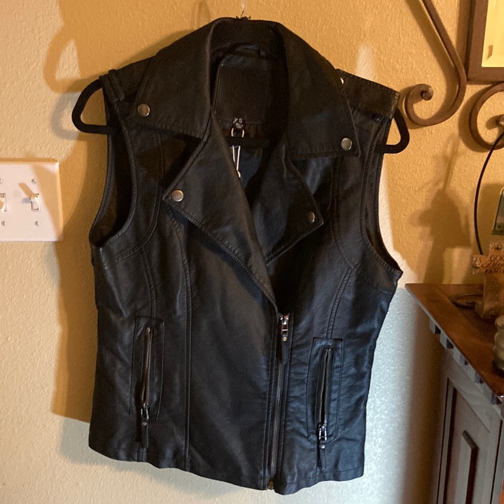 Max Studio faux black leather vest. Size S